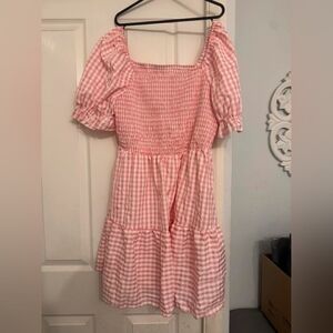 Pink Gingham Puff Sleeve Dress